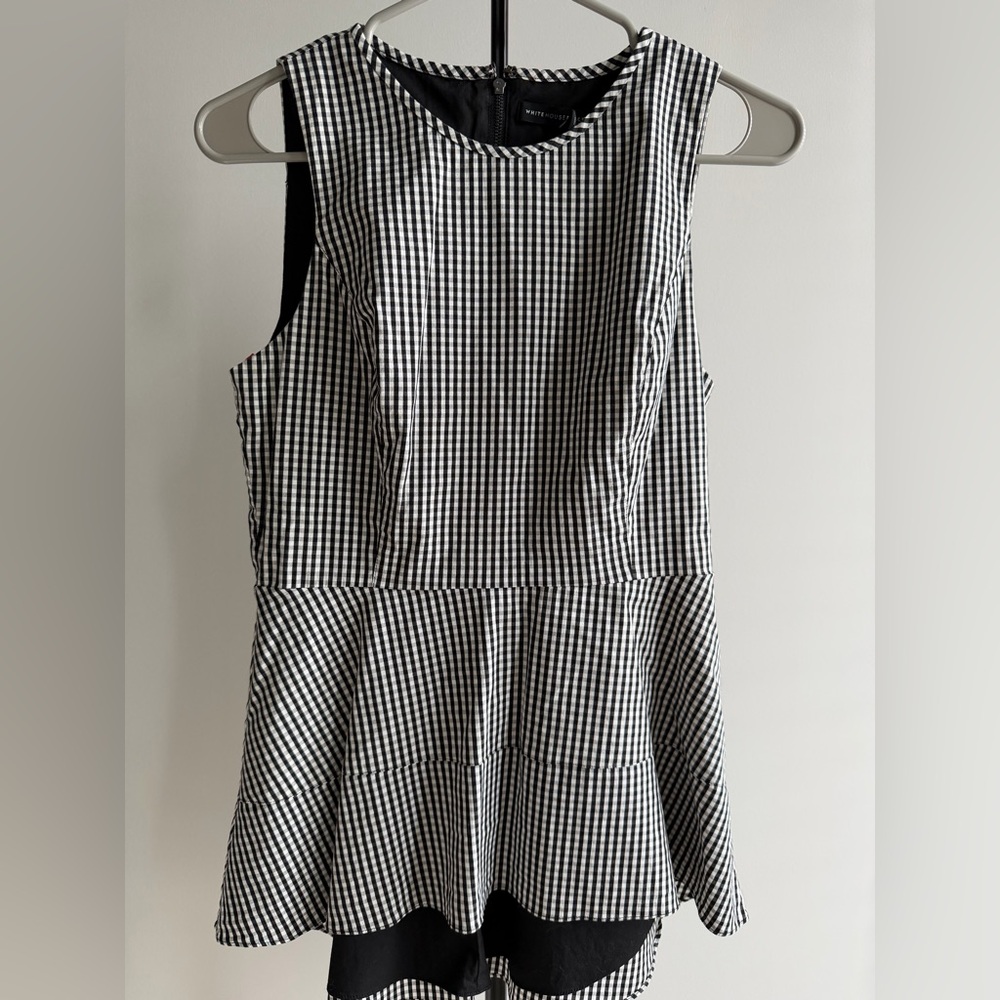 White House Black Market Peplum Checkered Top